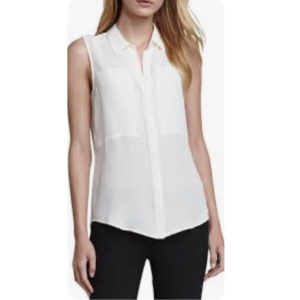 Theory SILK 100% Womens Duria Sleeveless Button Down Cream Blouse Size M